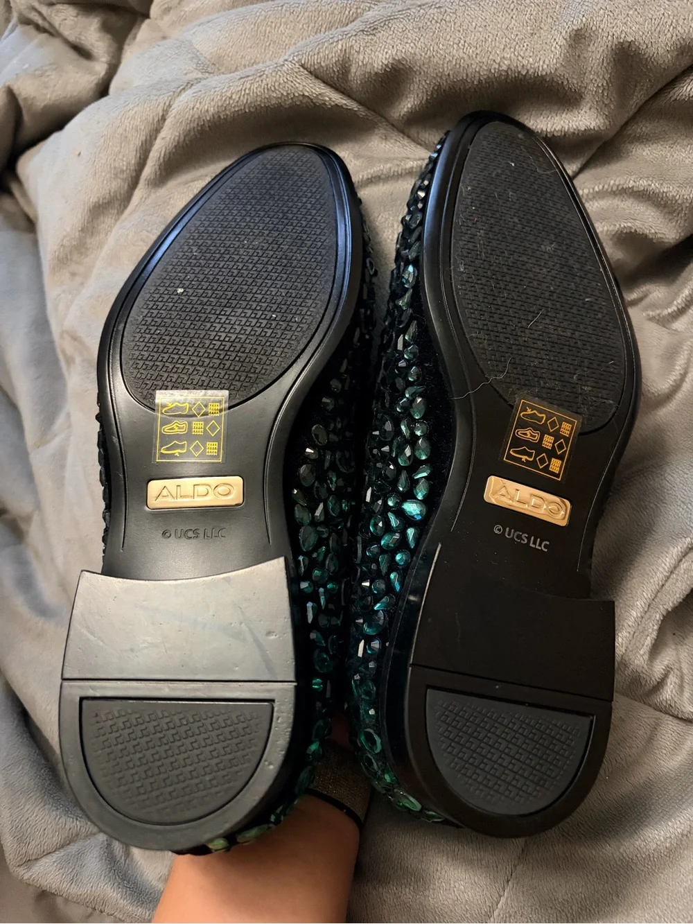 Aldo x WICKED Men's Black Loafers with Green Crystal Embellishments